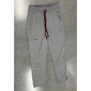 FIGS Technical Collection Scrub Pants S Women's Light Grey Cargo‎ Drawstring